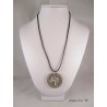 Necklace, pendant silver horse on round granite base