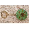 Green resin keyring, with golden tree of life and dried flowers